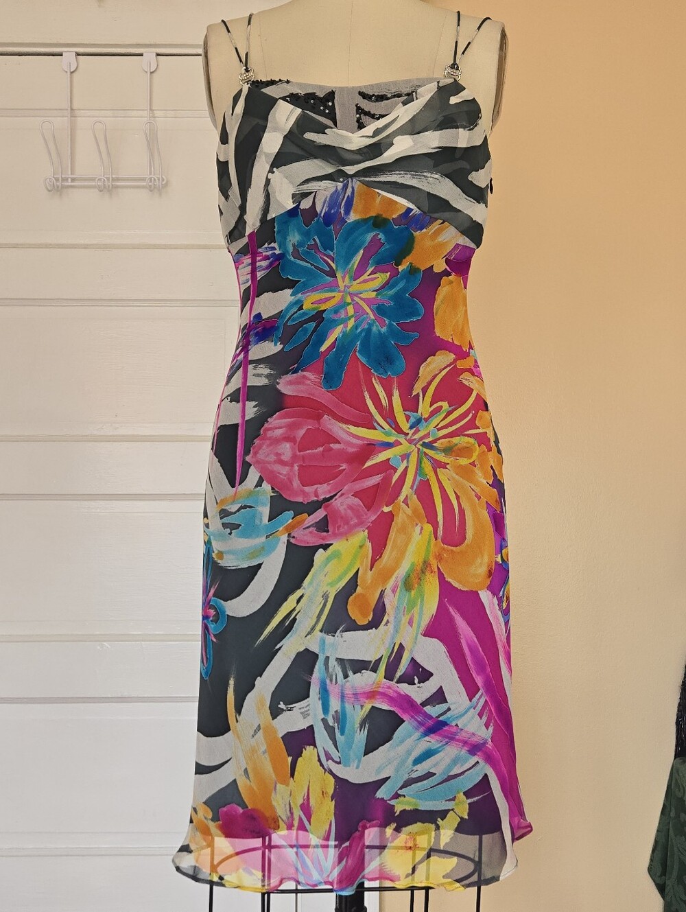 Diane Freis 100% Silk White Pink Floral Sequin Y2K Fairycore Prom Dress